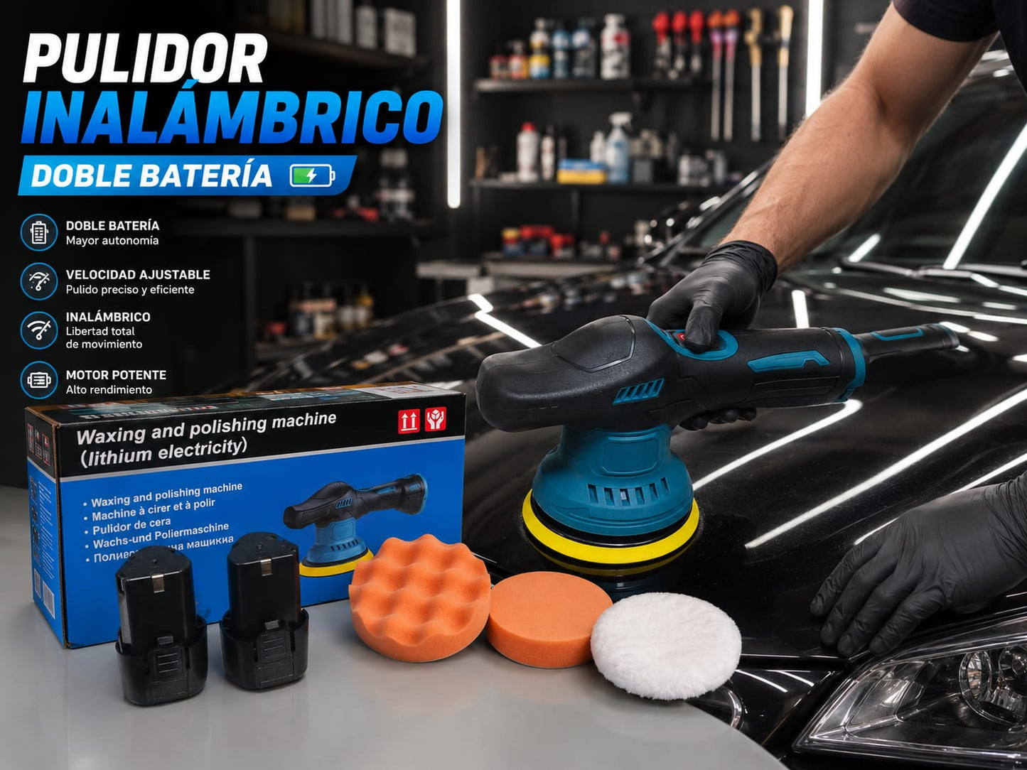 ¡Pulidor Profesional Inalámbrico Sin Cables! 2 Baterías